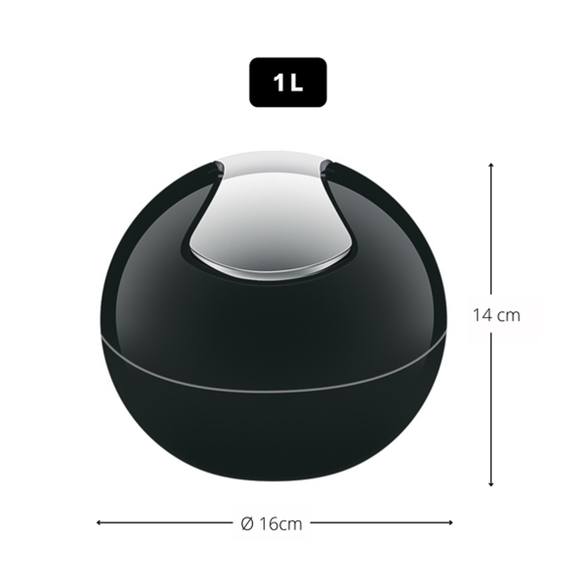 Spirella Colección Bowl, Papelera Ø16 X 14 Cm (1 Litro), Poliestirol, Negro_1