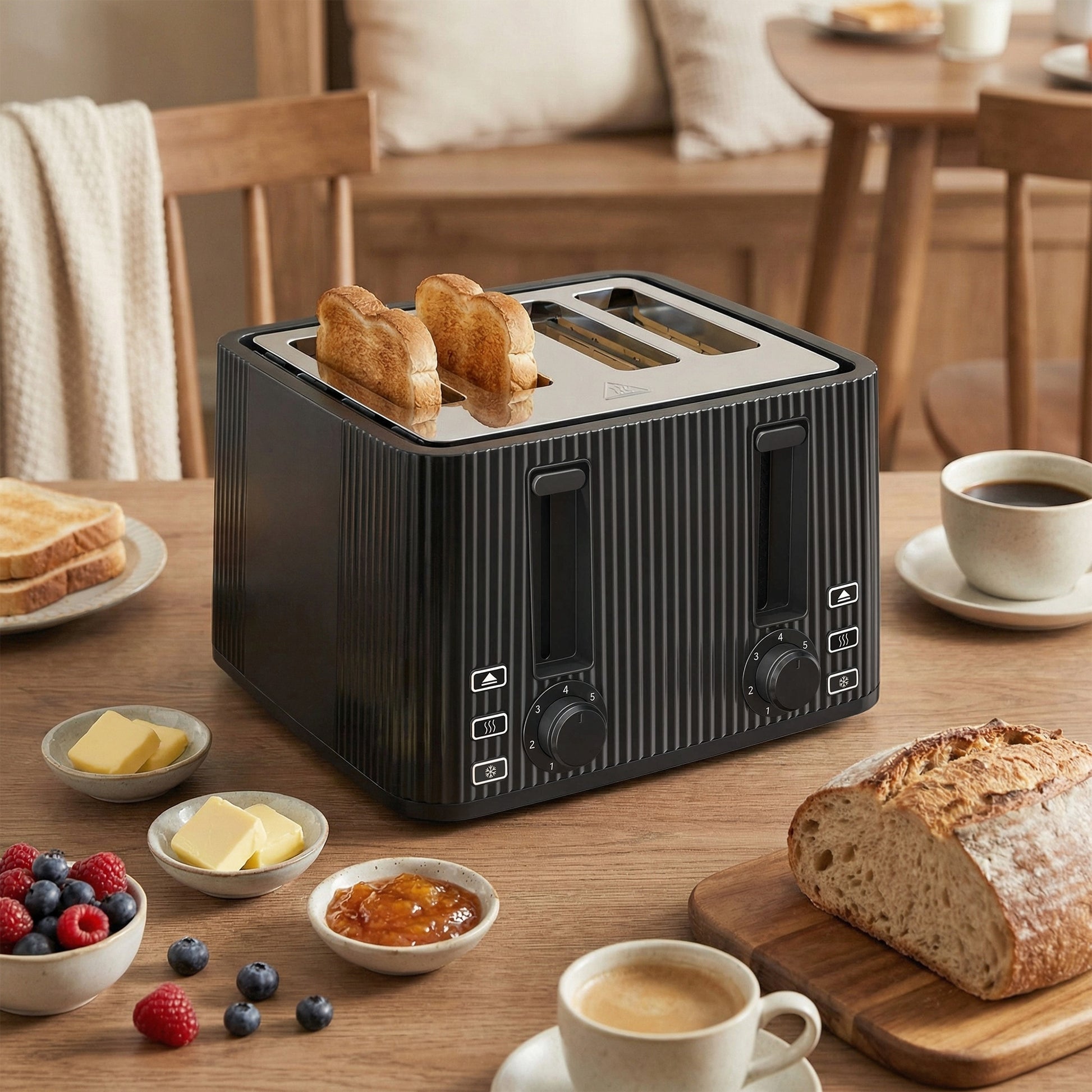 Homcom Tostadora 4 Ranuras Anchas 7 Niveles De Tostado 1710w Negro_1