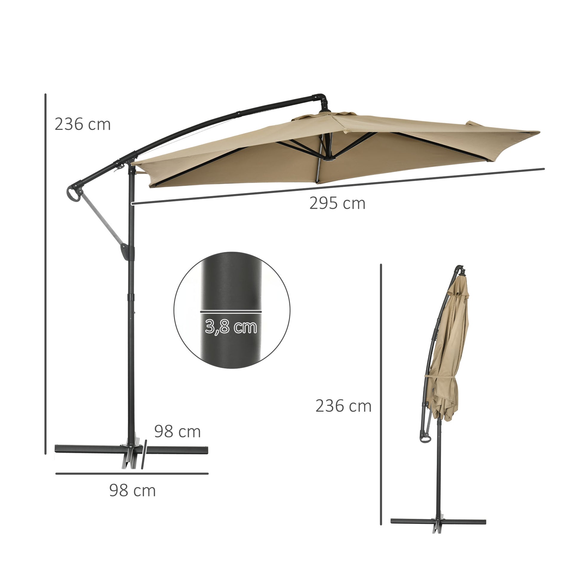 Outsunny Sombrilla Excéntrico Ø295x236 Cm Con Manivela Manual Protección Uv30+_2