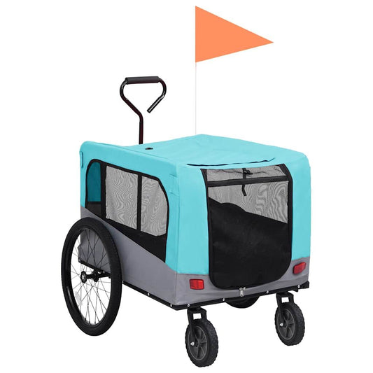 Vidaxl Remolque De Bicicleta Para Mascotas Cochecito 2 En 1 Azul Gris_0