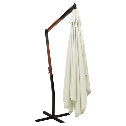 Vidaxl Sombrilla Colgante Con Poste De Madera Blanco Arena 300 Cm_3