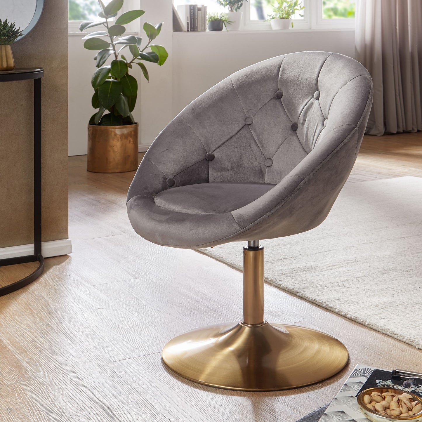 Silla Terciopelo Gris / Dorado Giratoria_1