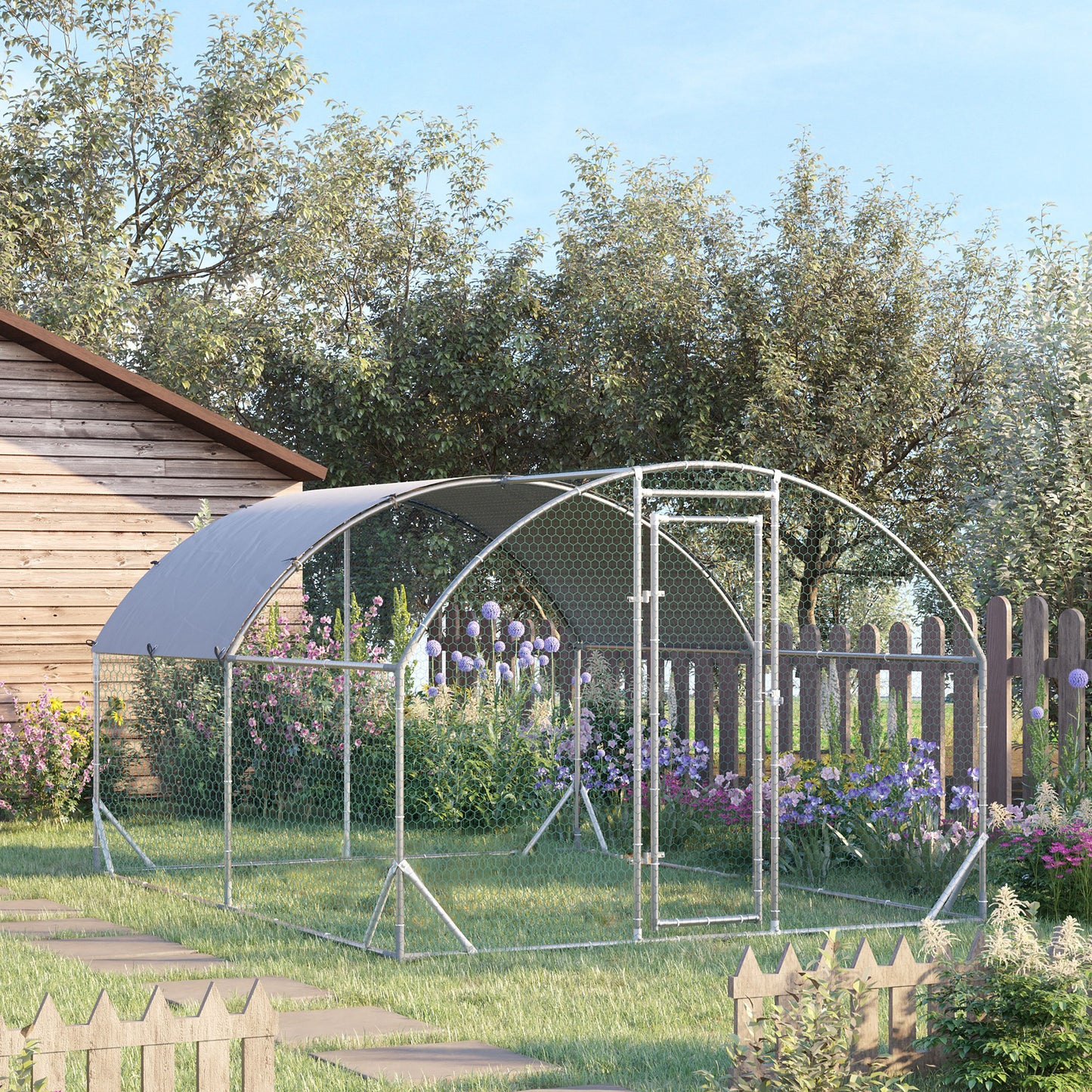 Pawhut Gallinero Exterior 2,8x3,8x1,97 M Para 6-12 Gallinas De Acero Galvanizado_1