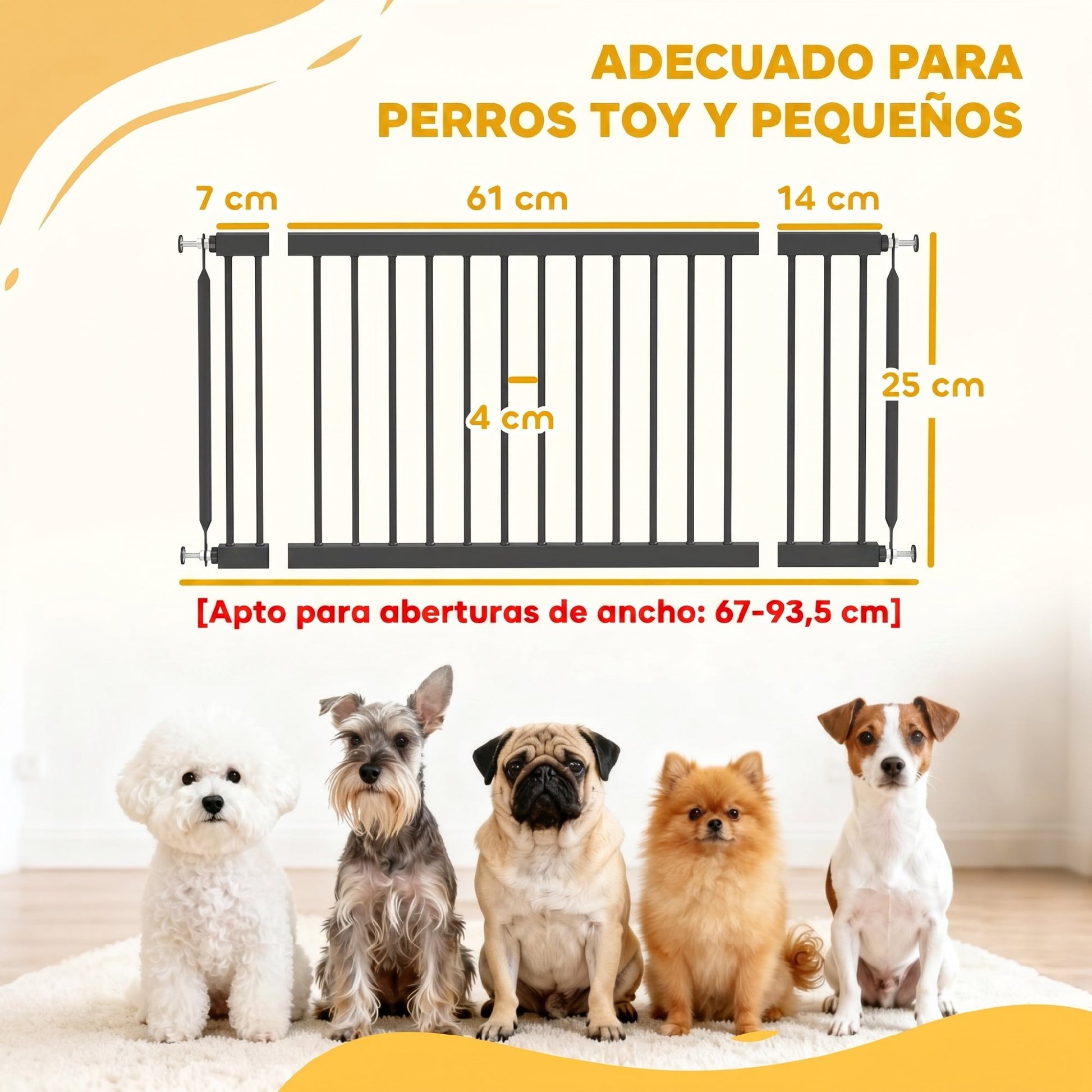 Pawhut Barrera De Seguridad Para Perros Pequeños Extensible 67-93,5 Cm Negro_2