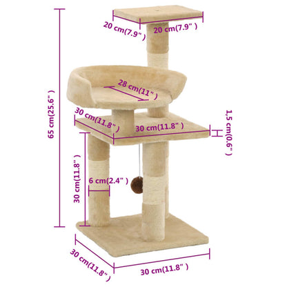 Vidaxl Rascador Para Gatos Con Postes De Sisal 65 Cm Beige_5