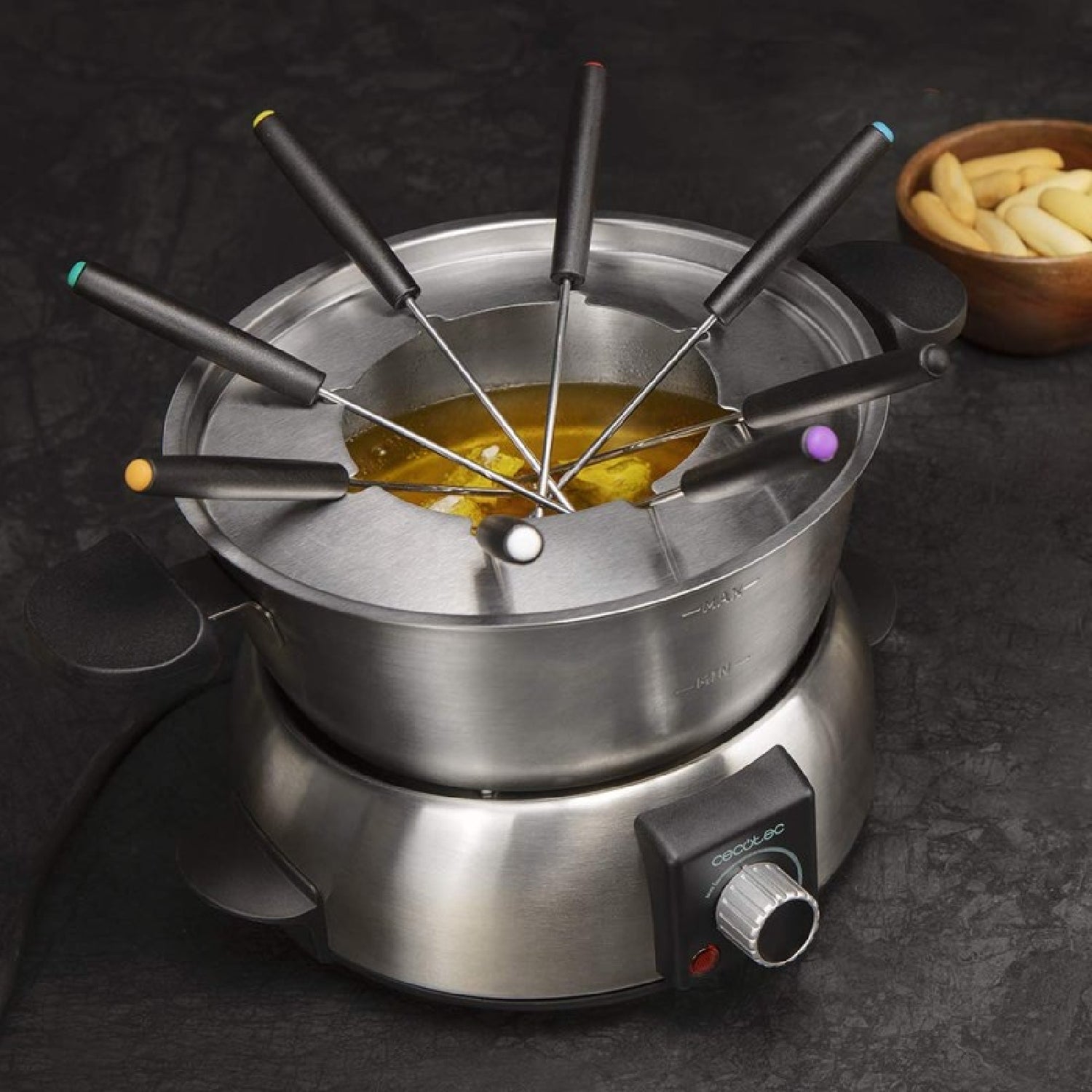 Fondue Eléctrica Fun Gourmetfondue. 1000 W De Potencia, Termostato Regulable, Acero Inoxidable, Para Queso, Chocolate Y Aceite, Incluye 8 Tenedores,_2