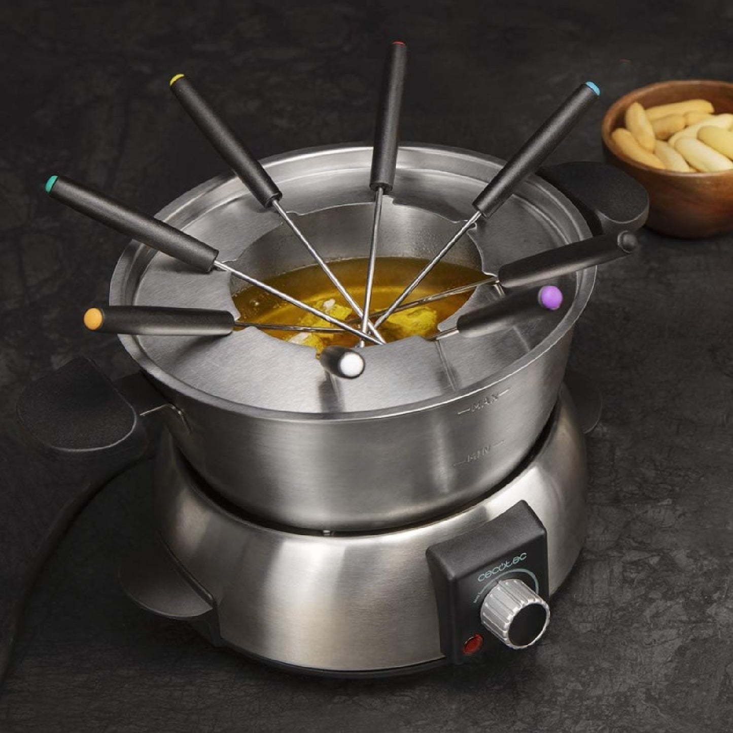 Fondue Eléctrica Fun Gourmetfondue. 1000 W De Potencia, Termostato Regulable, Acero Inoxidable, Para Queso, Chocolate Y Aceite, Incluye 8 Tenedores,_1