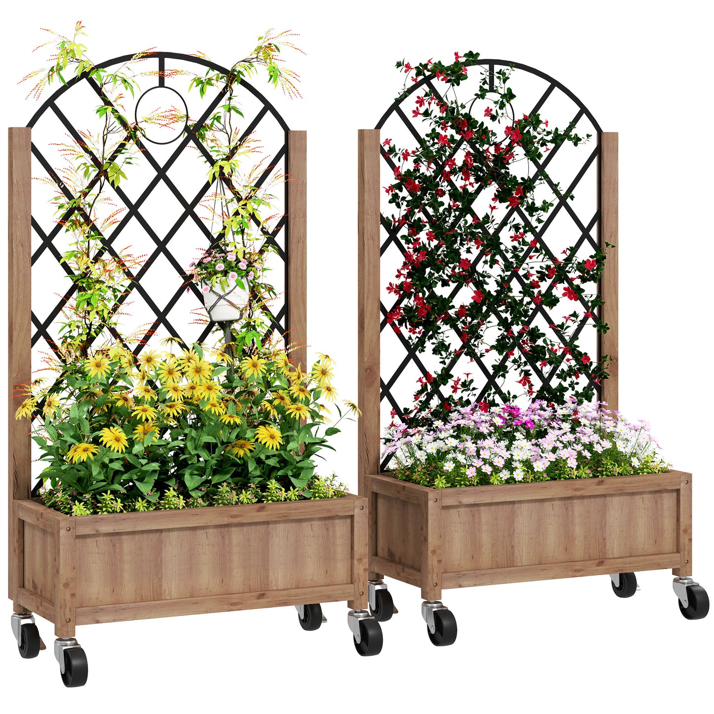Outsunny Juego De 2 Jardineras Con Enrejado Metálico 52x25x97 Cm Natural_0