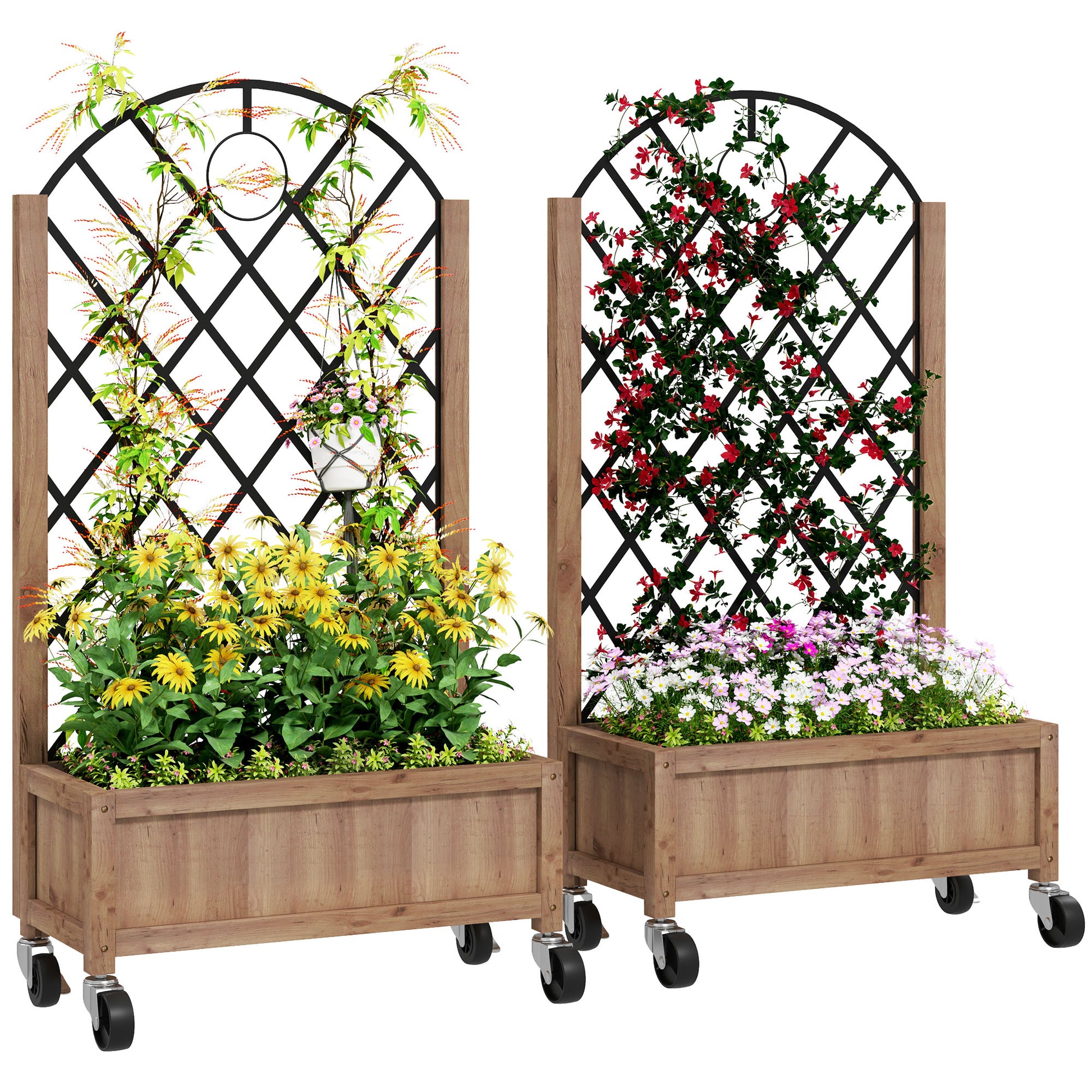 Outsunny Juego De 2 Jardineras Con Enrejado Metálico 52x25x97 Cm Natural_0