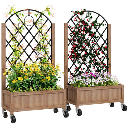 Outsunny Juego De 2 Jardineras Con Enrejado Metálico 52x25x97 Cm Natural_0