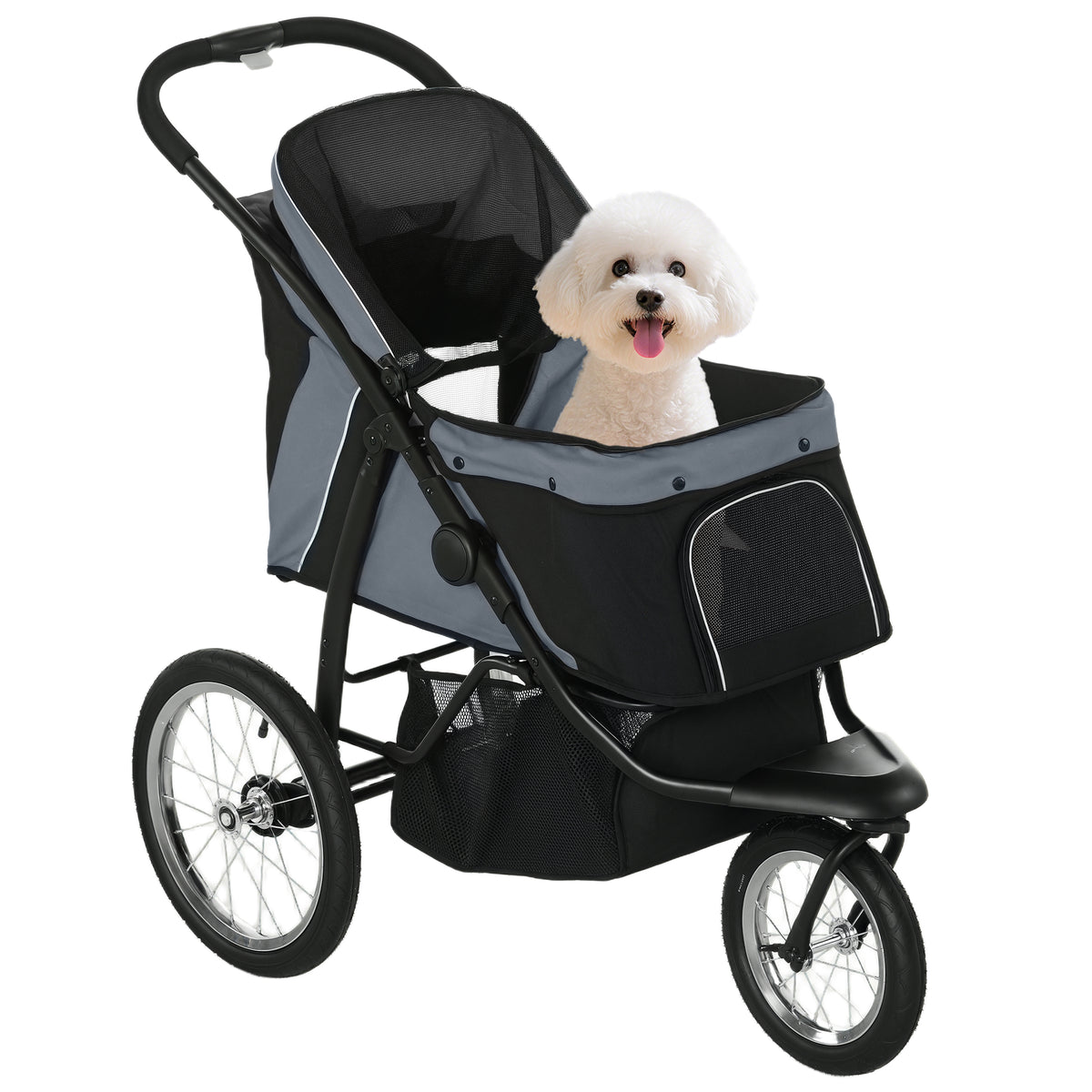 Pawhut Carrito Para Perros Plegable Con Cesta De Almacenaje 111x58x107 Cm Gris_0