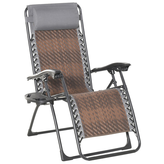 Outsunny Tumbona Plegable De Ratán Con Respaldo Ajustable Reposacabezas_0