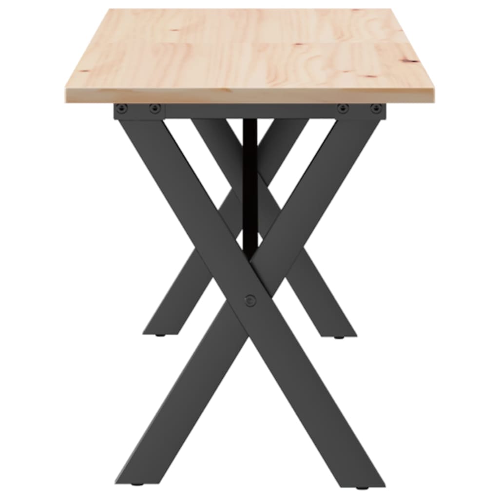 Mesa De Centro Marco X Madera Maciza Pino Y Acero 160x40x45 Cm_3