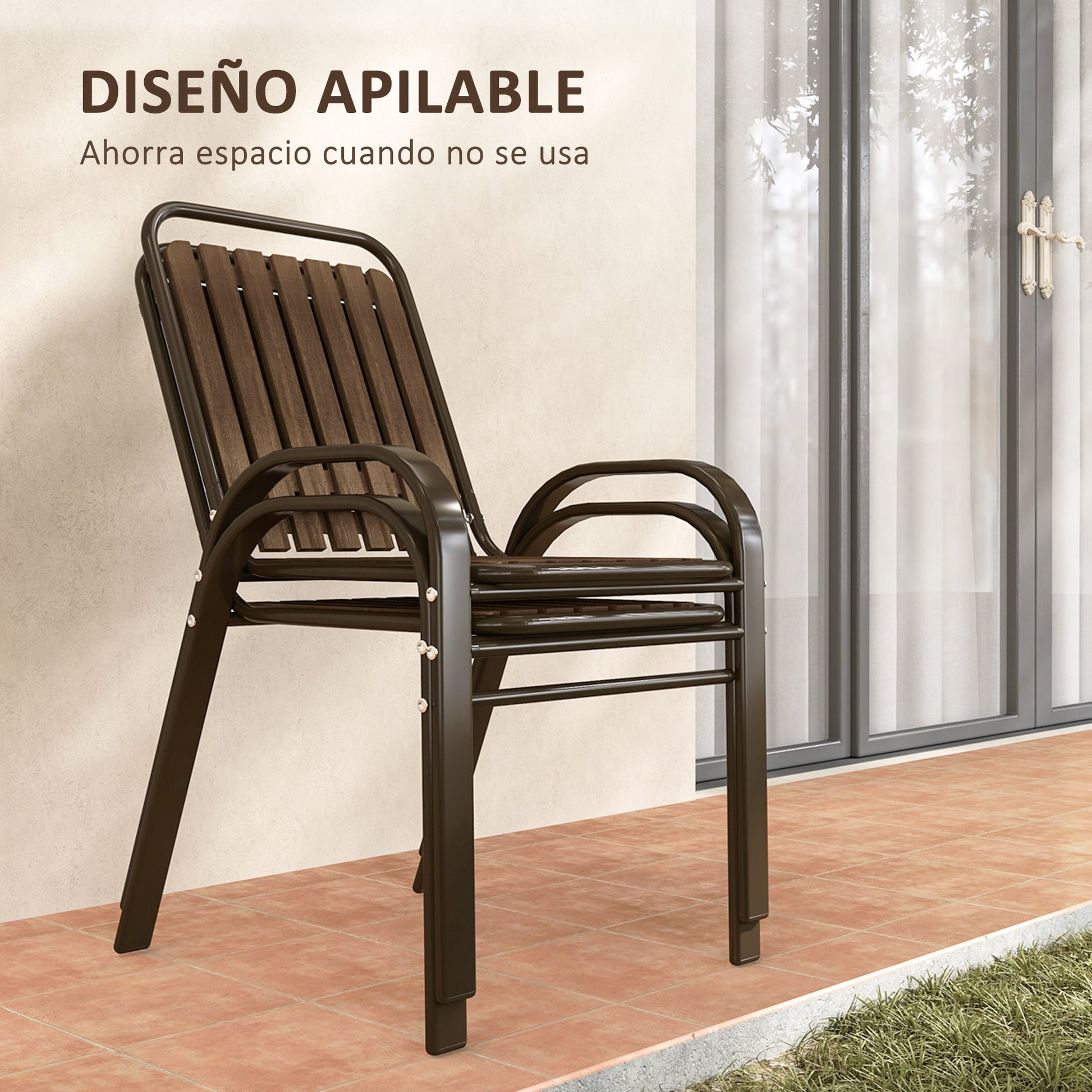Outsunny Conjunto Jardín Exterior De 3 Piezas Con 2 Sillas Apilables Y Mesa_4