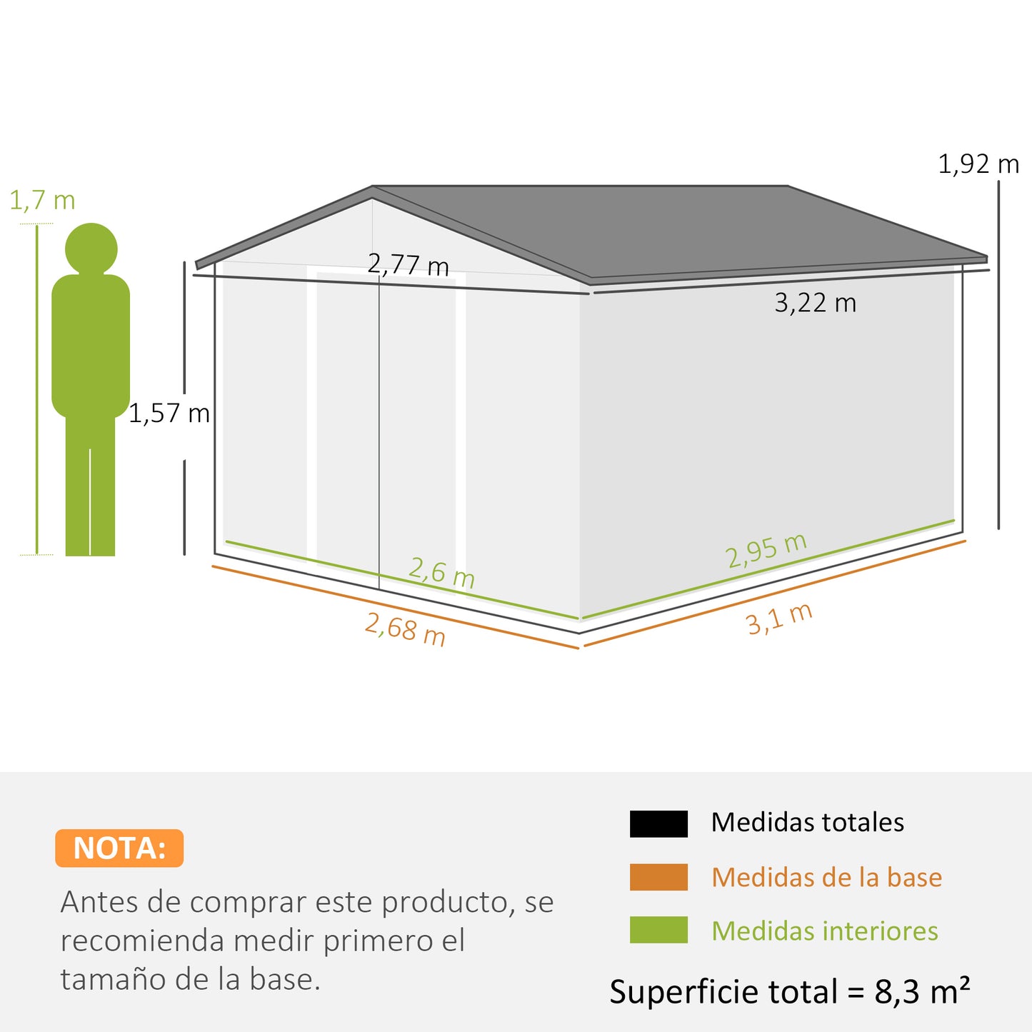 Outsunny Caseta De Jardín De Exterior 8,3 M² 277x322x192 Cm Gris_2