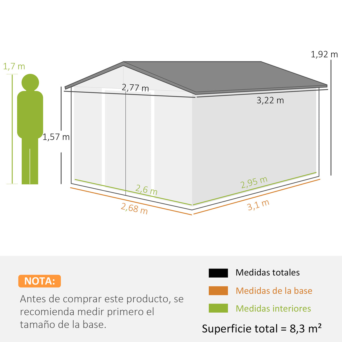 Outsunny Caseta De Jardín De Exterior 8,3 M² 277x322x192 Cm Gris_2