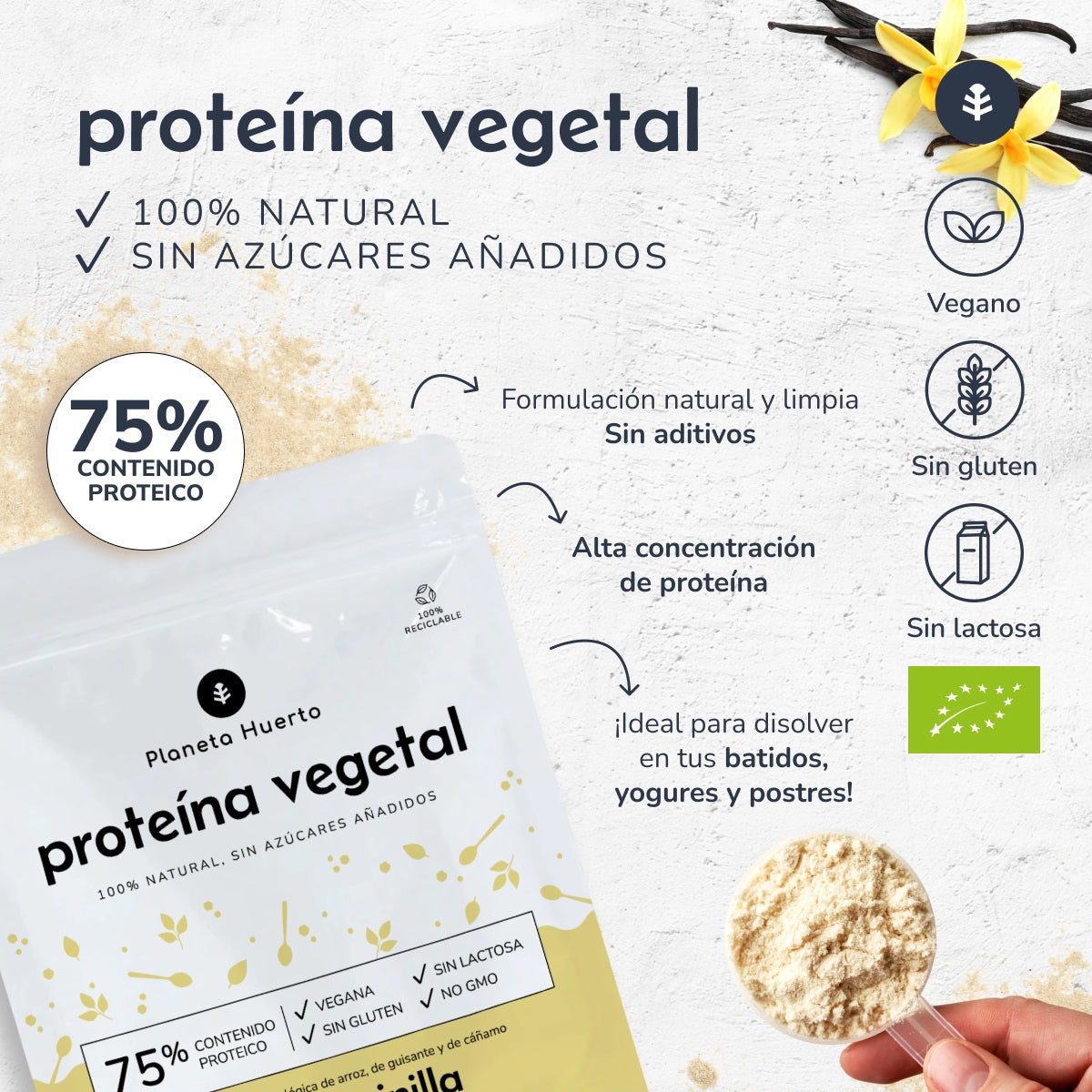 Proteína vegetal Eco 75% vainilla Planeta Huerto 1Kg