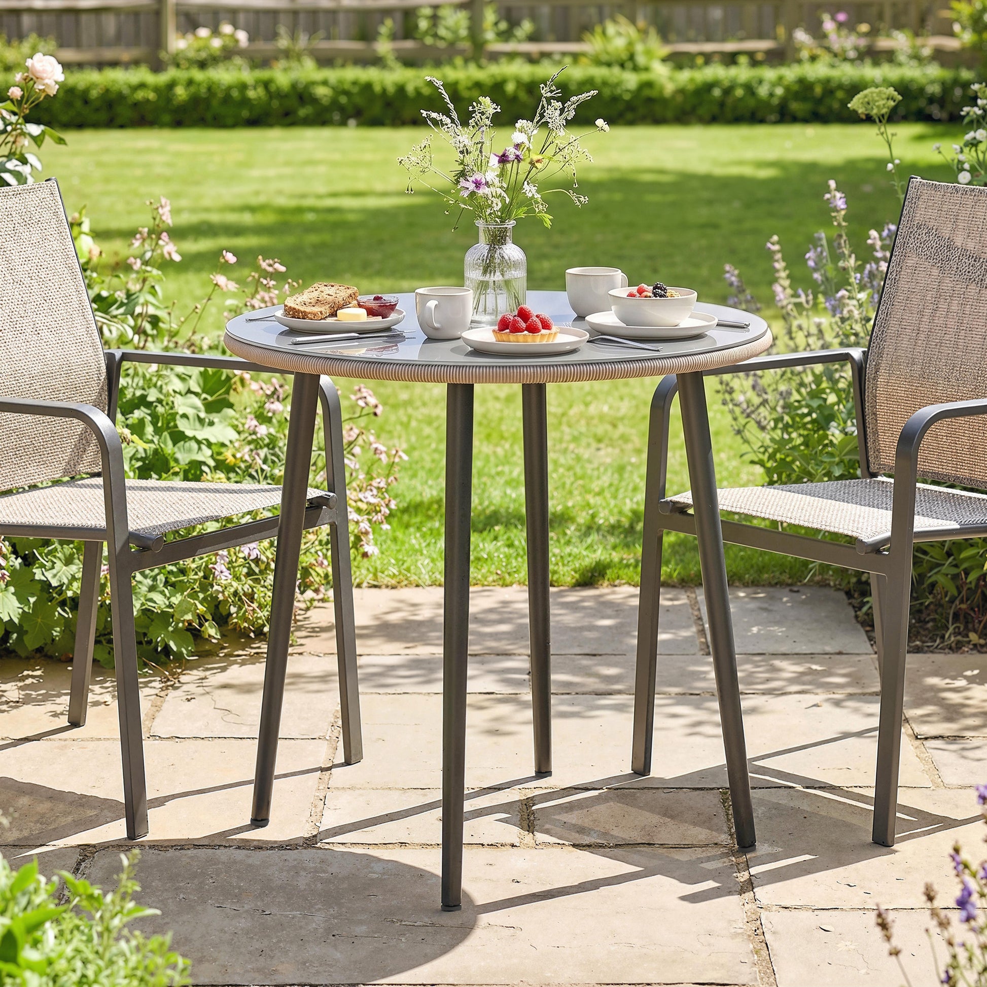 Outsunny Mesa De Comedor De Jardín Con Tablero Vidrio Templado 80x80x74 Cm Gris_1