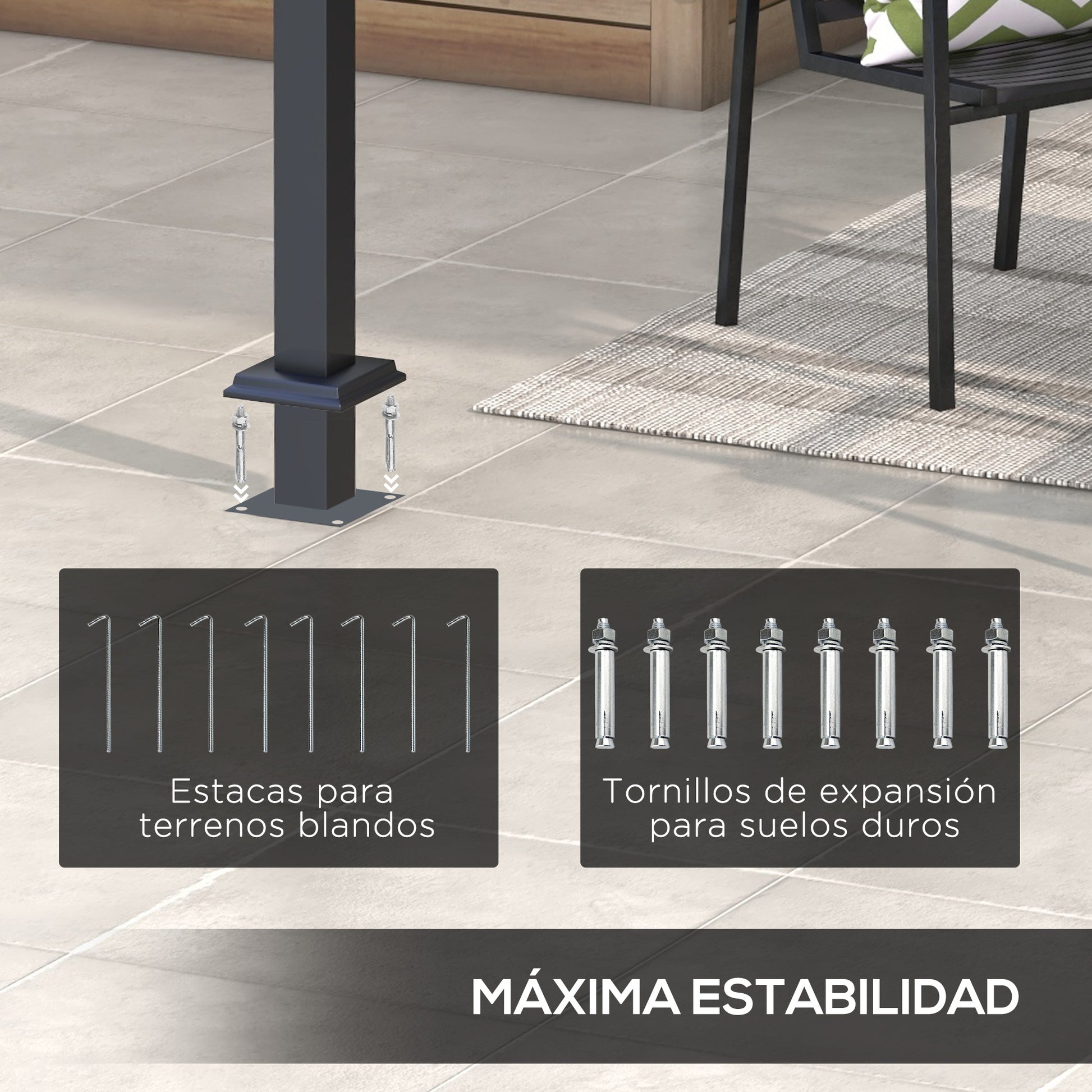 Outsunny Pérgola 3x4 M Con Techo Retráctil De Poliéster Blanco Y Gris Oscuro_5