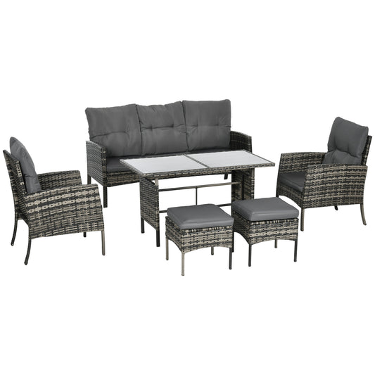 Outsunny Conjunto De Muebles De Jardín De Ratán Juego De 6 Piezas Gris_0
