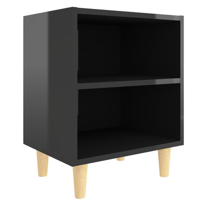 Mesita De Noche Con Patas Madera Negro Brillo 40x30x50 Cm_0