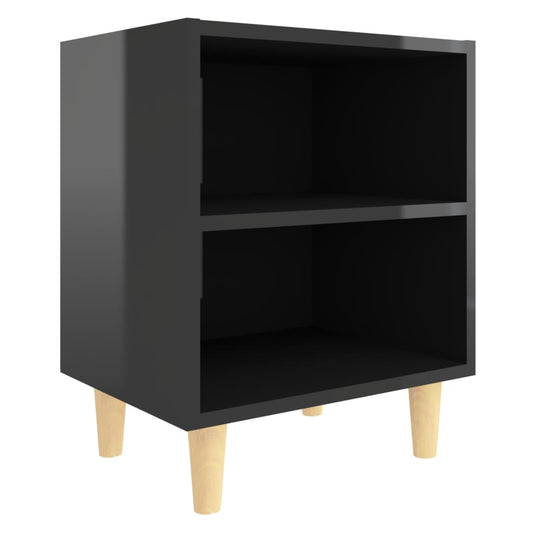 Mesita De Noche Con Patas Madera Negro Brillo 40x30x50 Cm_0