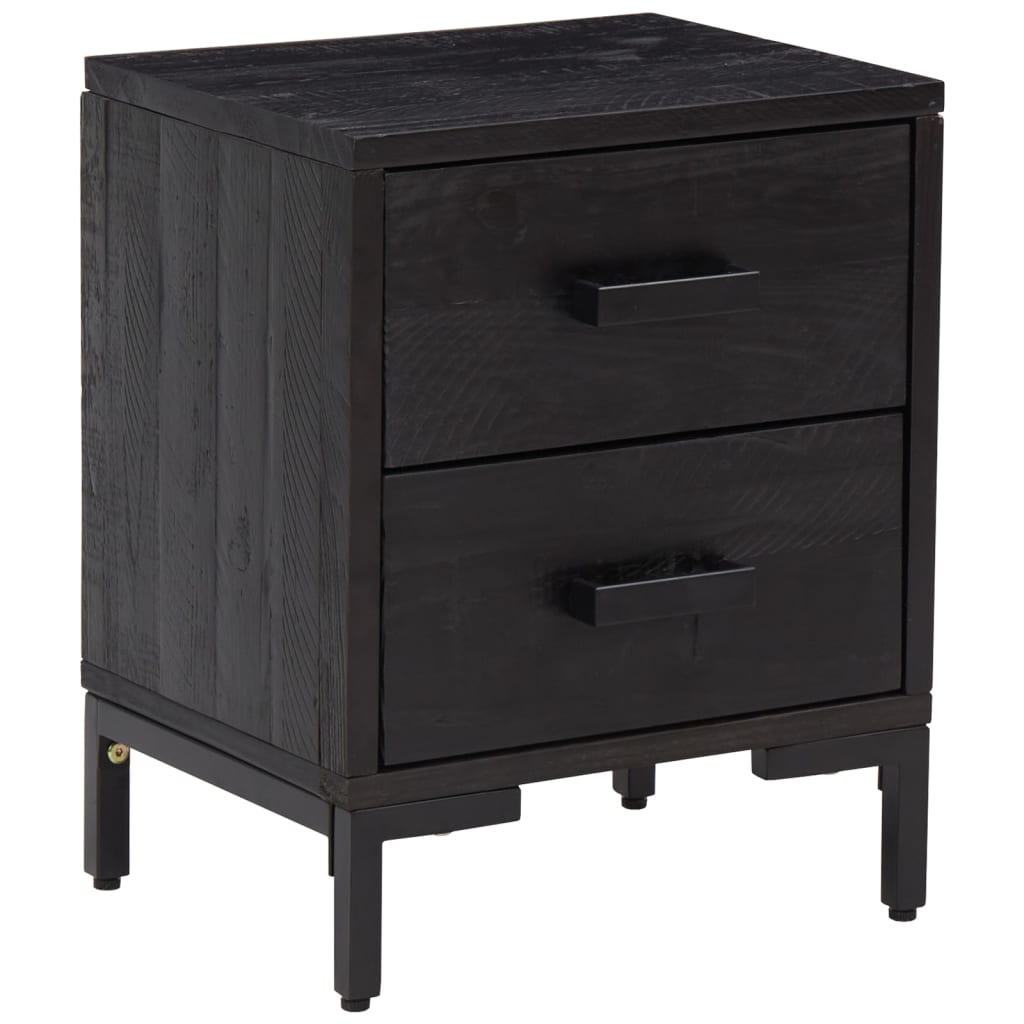 Mesita De Noche Madera Maciza De Pino Negro 36x30x45 Cm_0