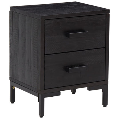 Mesita De Noche Madera Maciza De Pino Negro 36x30x45 Cm_0