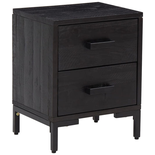 Mesita De Noche Madera Maciza De Pino Negro 36x30x45 Cm_0