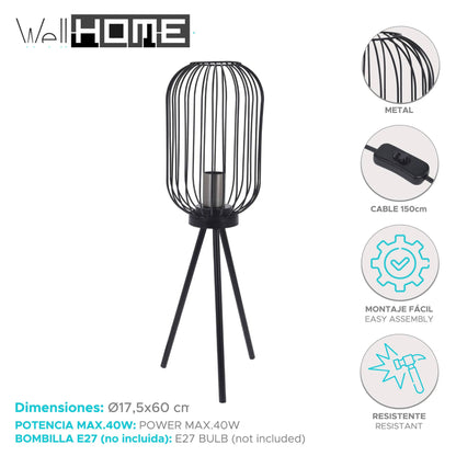 Well Home Lámpara De Pie En Metal Color Negro Ø60x175cm_1