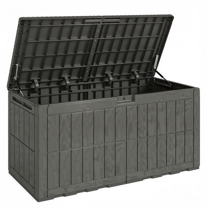 Outsunny Arcón Exterior Capacidad 440l Con Tapa Bloqueable Barras De Gas Café_0