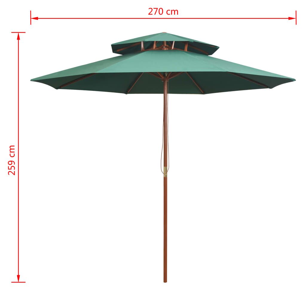 Vidaxl Sombrilla De Dos Pisos Con Palo De Madera Verde 270x270 Cm_2