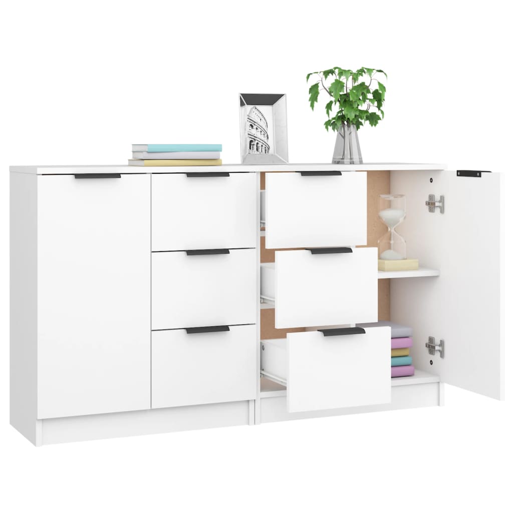 Aparadores 2 Uds Madera Contrachapada Blanco 60x30x70 Cm_3