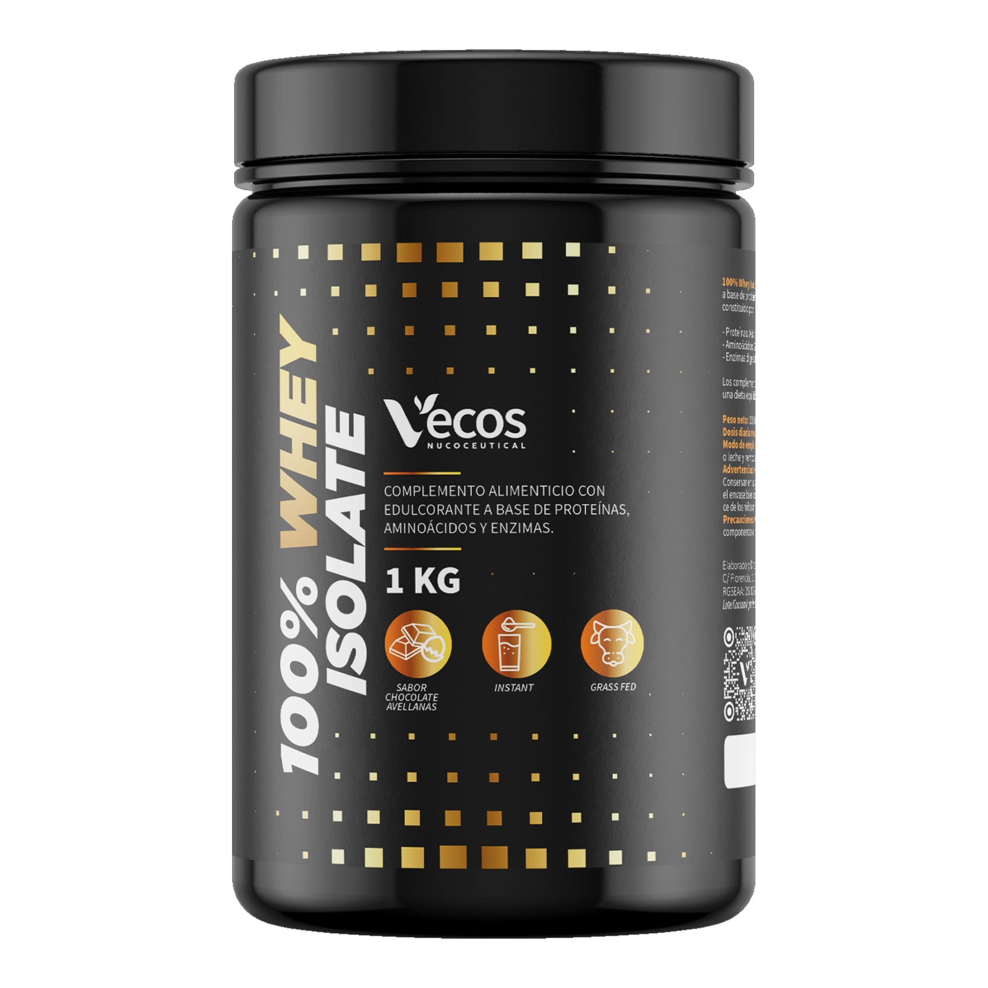 100% Whey Isolate Vecos 1 Kg Chocolate Avellanas | Proteína Aislada Para Masa Muscular | Con Sabor Choco-avellana_0