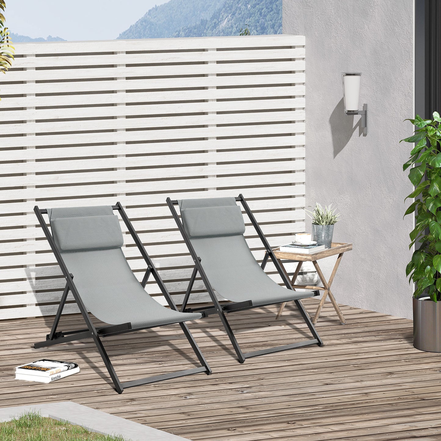 Outsunny Conjunto De 2 Tumbonas Plegables De Aluminio 58x96,5x91,5 Cm Gris_1