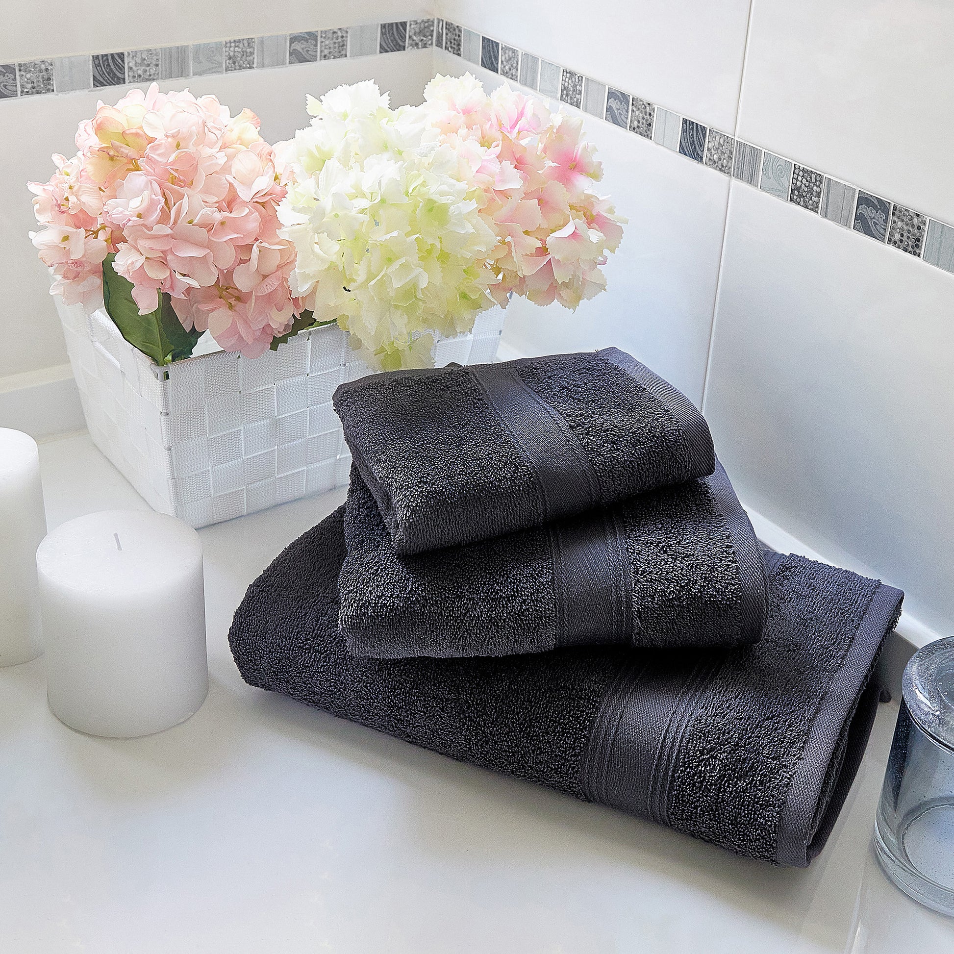 Juego De 4 Toallas De Baño: 2 Toallas De Lavabo 50x90 ; 2 Toallas De Ducha 70x140cm 450 Gr/m2 100% Algodón Gris Oscuro_3