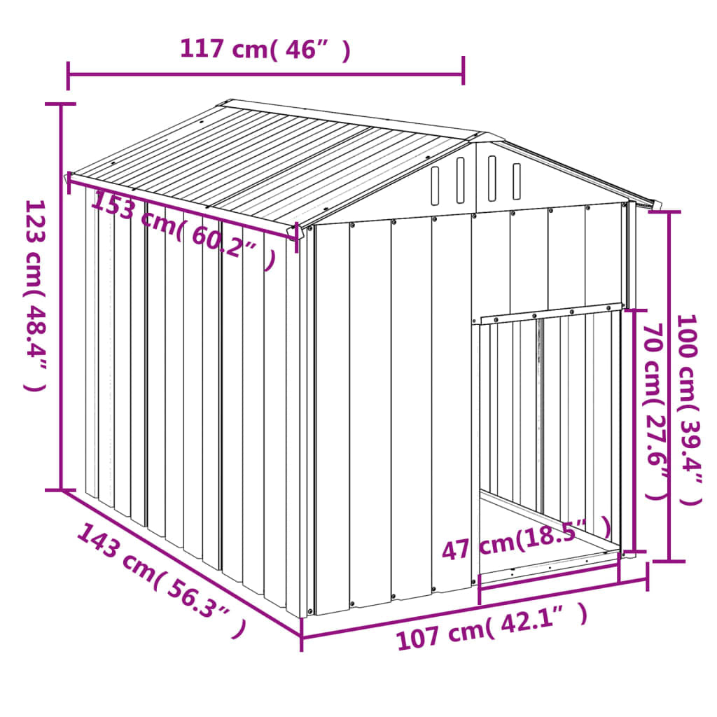 Vidaxl Caseta Perros Con Tejado Acero Galvanizado Gris 117x153x123 Cm_4