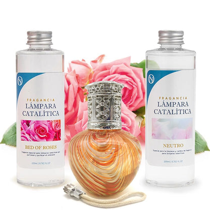 Pack Ahorro Lámpara Catalítica Orange Waves + Fragancia Bed Of Roses 500ml + Limpiador Neutro 200ml + Mecha Repuesto_0