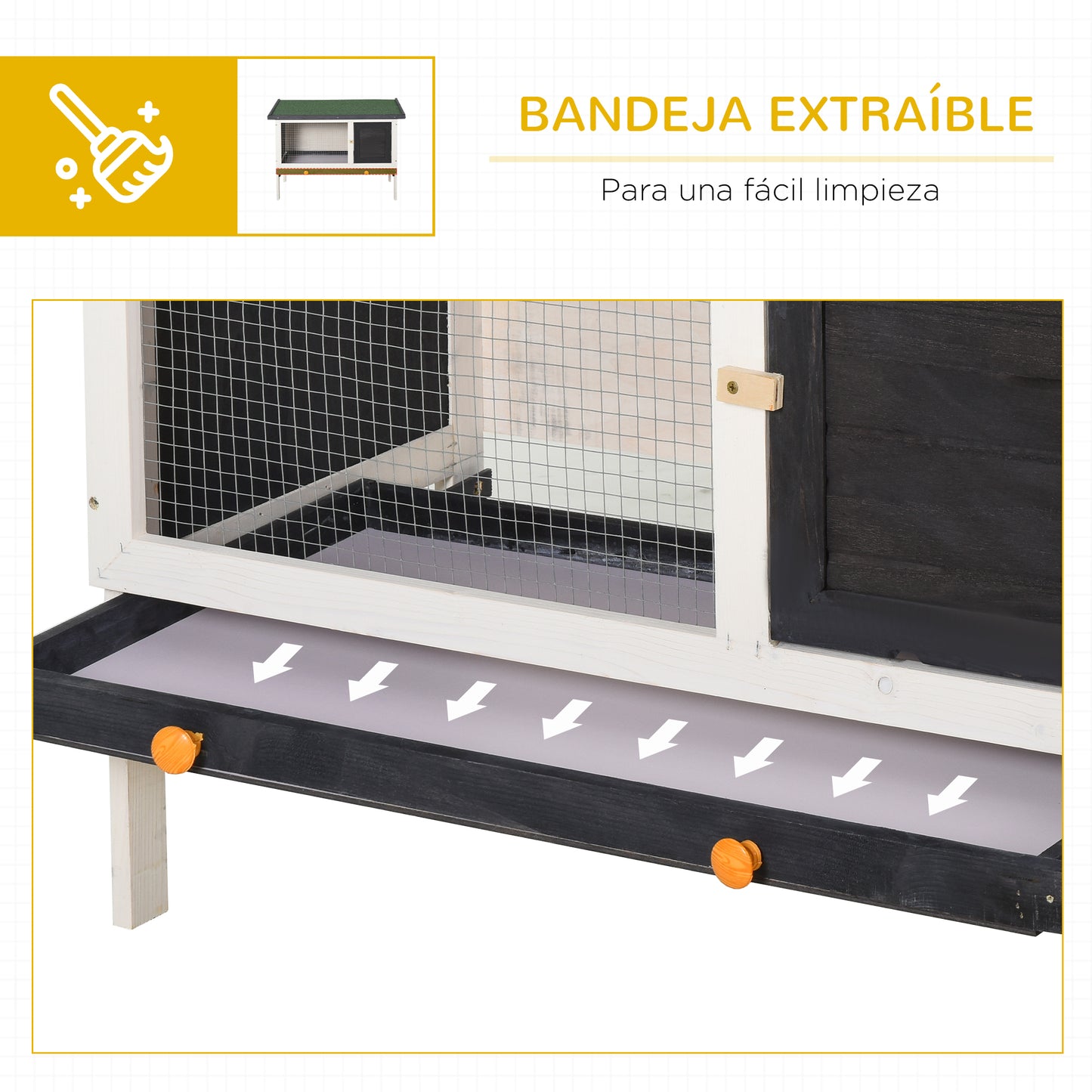 Pawhut Conejera De Madera Con Techo Asfáltico Abatible Y Bandejas 90x45x65 Cm_5
