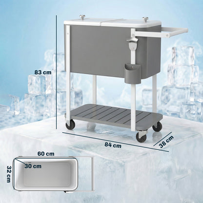 Outsunny Carrito Nevera De 56l Con Ruedas Estante Abrebotellas Gris_2