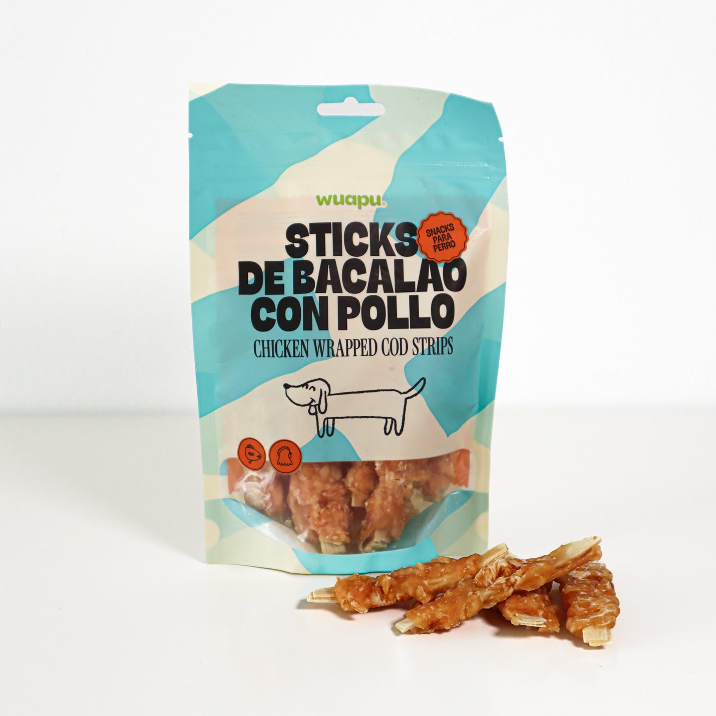 Snack Para Perro En Stick De Bacalao Con Pollo Desecado Wuapu 12x100gr_4