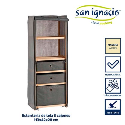 Estantería Tela 3 Cajones Gris - Colección Kipit