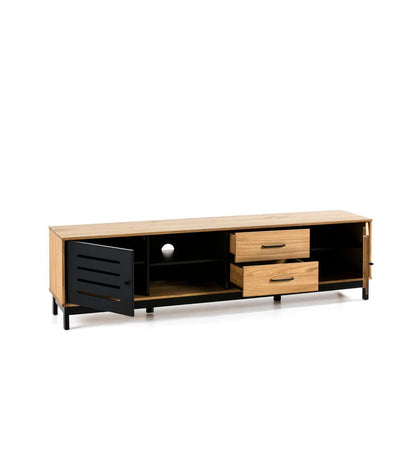 Mueble Para Televisión Modelo Alcoy 2 Puertas, 2 Huecos Y 2 Cajones Acabado Cera/negro, 186.5cm(ancho) 50.5cm(alto) 37cm(fondo)_2