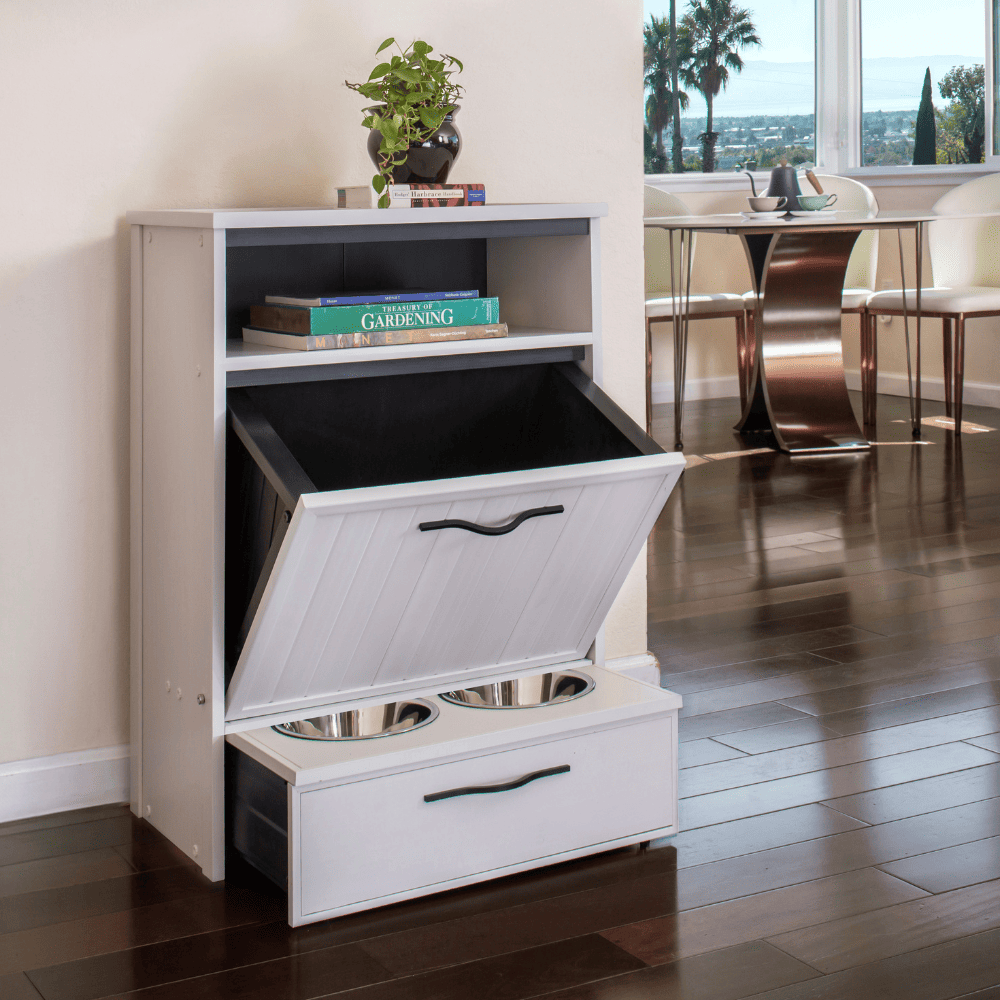 Armario Comedero Para Mascotas Luisiana - Dos Cuencos De Acero Inoxidable Accesibles Para Perros Y Gatos - 36,4x58,4x83,2cm (blanco)_1