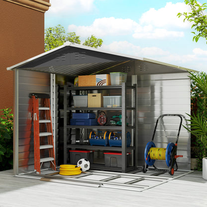 Outsunny Caseta De Jardín Exterior 4,4 M² 240x206x198 Cm Puerta Corredera Gris_4