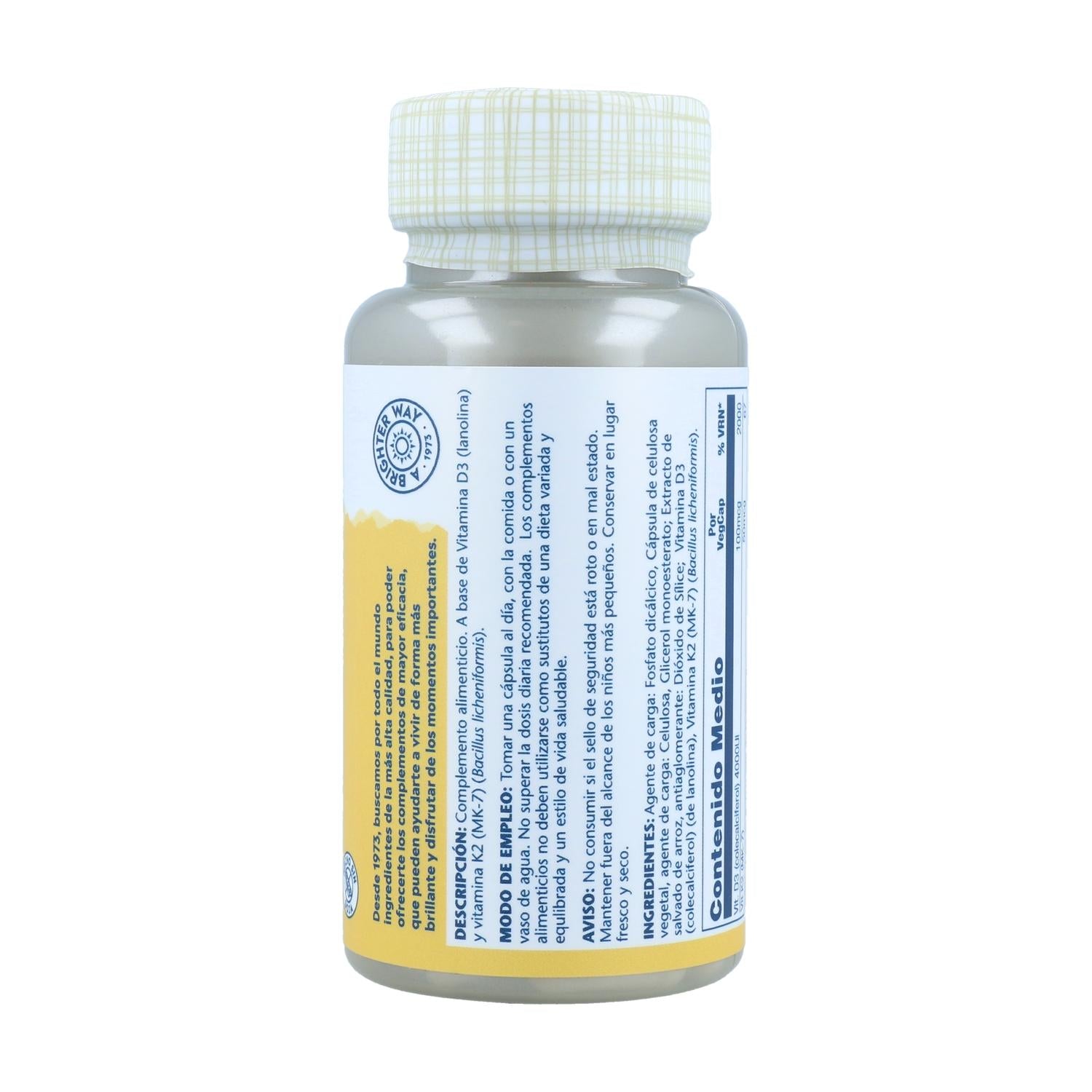 Pack 2X Vitamina D3 & K2 (Mk7) 120 Caps Solaray