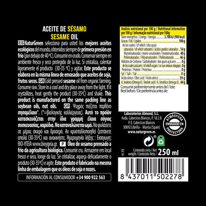 Aceite de Sésamo BIO  NaturGreen. 250 ml