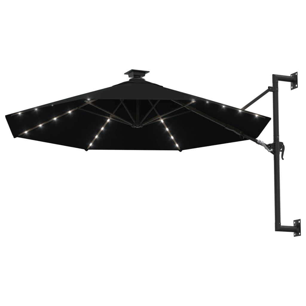 Vidaxl Sombrilla De Jardín De Pared Con Luces Led Negro 300 Cm_1