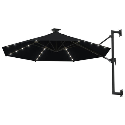 Vidaxl Sombrilla De Jardín De Pared Con Luces Led Negro 300 Cm_1