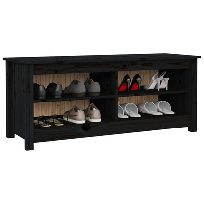 Banco Zapatero Madera Maciza De Pino Negro 110x38x45,5 Cm / Vetonek_2